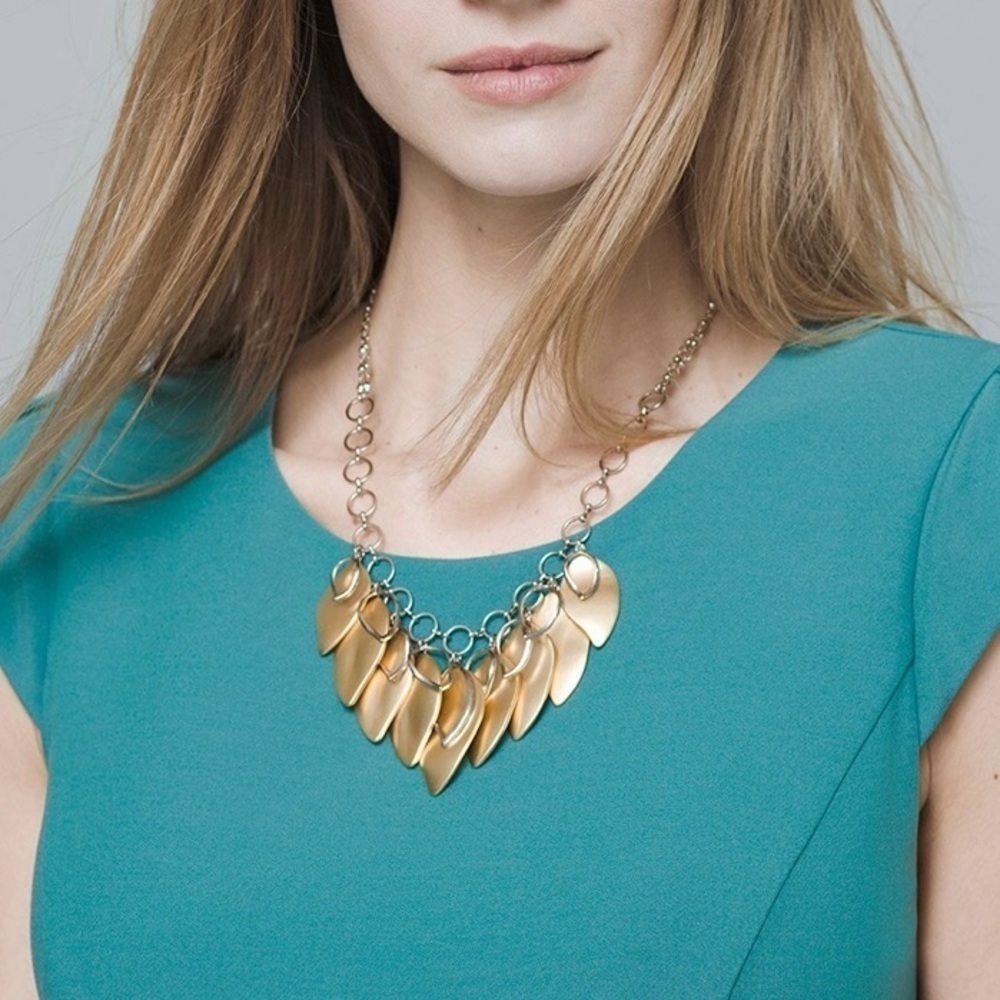 White House Black Market Brushed-Leaf Statement Necklace